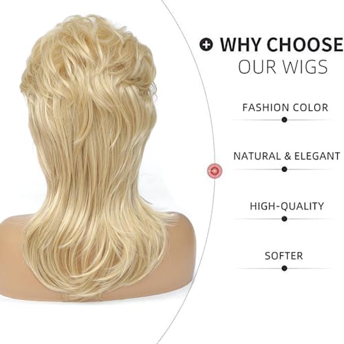 Airhostess Mullet Wig for Women 80s 90s Costumes Fancy Party Accessory Halloween Hair Wig(Light Blonde) - color: 2057-Light Blonde
