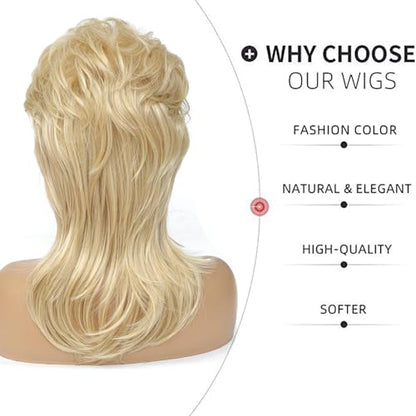 Airhostess Mullet Wig for Women 80s 90s Costumes Fancy Party Accessory Halloween Hair Wig(Light Blonde) - color: 2057-Light Blonde