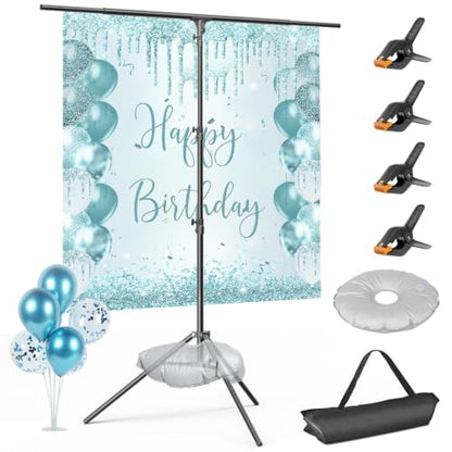 EMART T Shape Backdrop Stand 8.5x5.4ft, Green Screen Photo Banner Stand | Backdrop Holder frame with Water Bag and 4 Clamps Photography Background Support Kit for Party, Wedding, Photoshoot, Balloon
