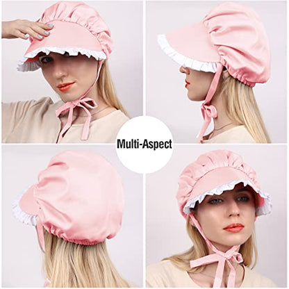 Colonial Bonnet Victorian Hat Sun Cap for Women Tea Party Headwear Rtro Renaissance Costumes - color: Pink