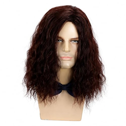 Mens Brown Curly Wig Mid Length Wavy Synthetic Hair Wigs for Men Male Costume Party Cosplay Halloween or Fun (14inch, Dark Brown) - color: Short Dark Brown