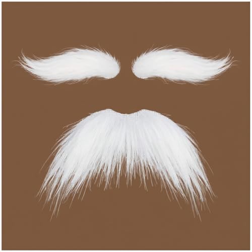 Honcloud DIY Self Adhesive Novelty Fake Mustache Facial Hair - color: White(eyebrows and Mustache)