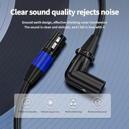 XLR Right-Angle Male to Straight Female Microphone Extension Cable, 90-Degree Male to Straight Female Balanced Cord 3-Pin to 3-Pin, 10ft 2Pack - style: 10FT-XLR Right-Angle Male