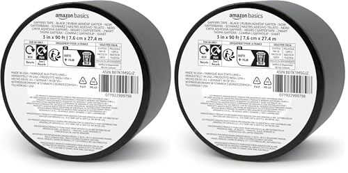 Amazon Basics No Residue, Non-Reflective Gaffers Tape for Photography and Filming, Removable Strong Adhesive for Cords, 3 inch x 90 feet, Black (Pack of 2) - color: Black, size: 3" x 90' (Pack of 2)