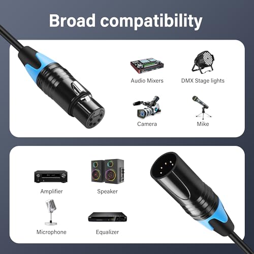 GINTOOYUN DMX Cable 5 Pin Signal XLR Male to Female Wire DMX512 XLR Male to Female Stage Light Signal Cable with Metal Connectors, Connection for Stage & DJ Lighting fixtures(0.5M)