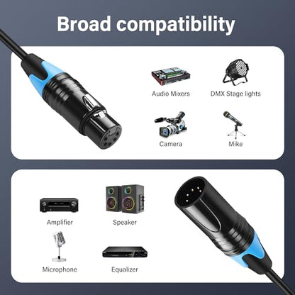 GINTOOYUN DMX Cable 5 Pin Signal XLR Male to Female Wire DMX512 XLR Male to Female Stage Light Signal Cable with Metal Connectors, Connection for Stage & DJ Lighting fixtures(0.5M)