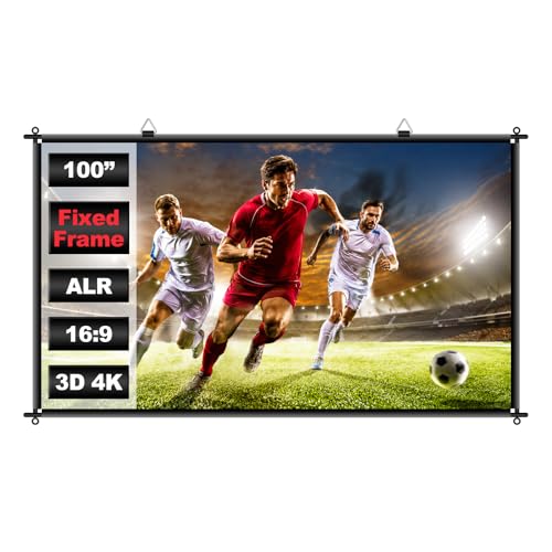 100 inch Fixed Frame Projector Screen, Anti Glare Outdoor Indoor Movie Projector Screen, Wrinkle-Free Hanging Projection Screen for Room Wall, Theater, Camping, Backyard, 4K HD 16:9