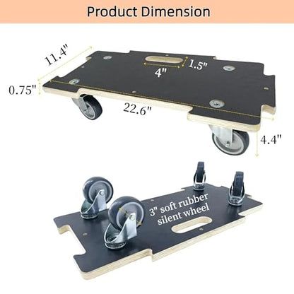 Furniture Dolly 4 Wheels Heavy Duty Spliceable Wood Platform Dolly 2 Pack, 1100 lbs Load Capacity Wood Pallet Jack, Furniture Moving Wooden Appliance Mover with 4 Soft Rubber Silent Wheels - size: Spliceable Rectangle Furniture Dolly