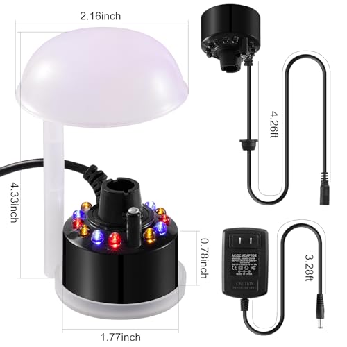 WINTS Mist Maker,12 LED Mister Fogger Water Fountain Pond Fog Machine Atomizer Air Humidifier, Fountain Mister Fogger with Splashing Guard Perfect for Fountain Pond Halloween (Black)