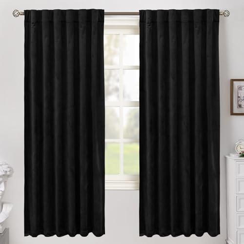 BGment Black Blackout Velvet Curtains for Bedroom, 2 Panels, 52 x 72 Inch - color: Black, size: 52"W x 72"L (Pack of 2)