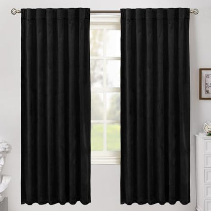 BGment Black Blackout Velvet Curtains for Bedroom, 2 Panels, 52 x 72 Inch - color: Black, size: 52"W x 72"L (Pack of 2)