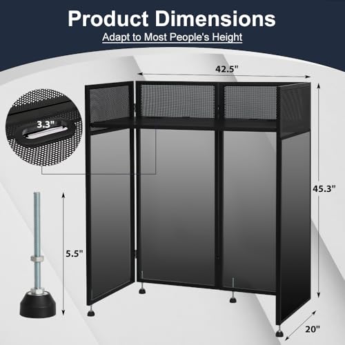 Kokorona Portable DJ Booth 43"L x 20"W x 45"H, DJ Facade Booth with Black & White Scrims, Folding DJ Booth for Party, DJ Facade Table Booth with Cable Hole, Black Metal Frame + Carry Bag - size: 43"L x 20"W