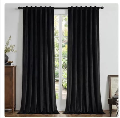 Joydeco 100% Blackout Curtains Velvet Black Out Curtain 96 Inch Drapes - color: Black, size: 42"W x 96"L (Pack of 2)