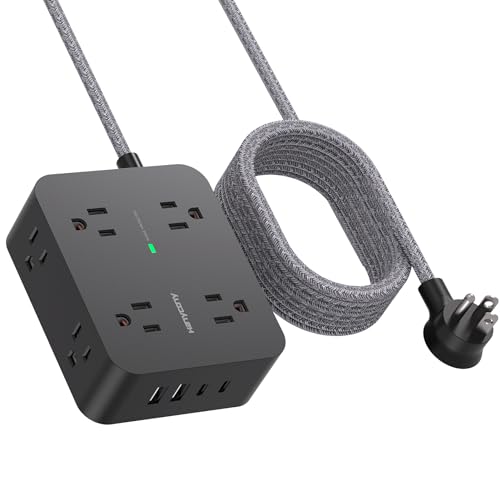 HANYCONY Surge Protector Power Strip, 10 Ft Braided Extension Cord, 1080J - color: Black, size: 10ft