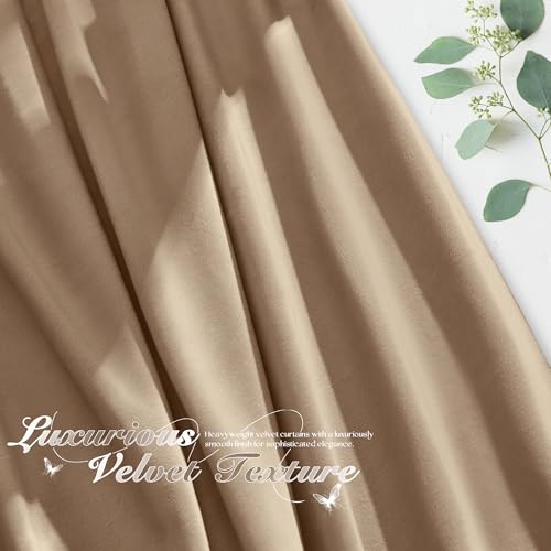 Manyshofu Khaki Velvet Curtains, 2 Panels Blackout 52x84 | Luxurious Velvet Feel, Thermal Insulated Noise Reducing, Dual Back Tab And Rod Pocket Hanging, Machine Wash Fade-Resistant - color: Beige, size: 52"W x 84"L (Pack of 2)