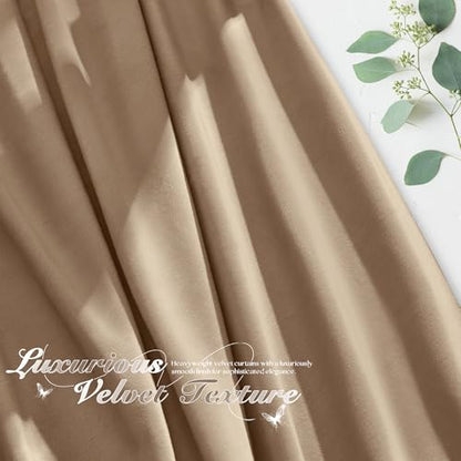 Manyshofu Khaki Velvet Curtains, 2 Panels Blackout 52x84 | Luxurious Velvet Feel, Thermal Insulated Noise Reducing, Dual Back Tab And Rod Pocket Hanging, Machine Wash Fade-Resistant - color: Beige, size: 52"W x 84"L (Pack of 2)