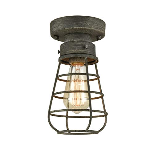 Farm Rustic Ceiling Light Fixture Small Metal Caged Ceiling Light Mini Close to Ceiling Lamp with Unique Rust Finish | Ceiling Light Fixture with Metal Cage, Close to Ceiling Mount, Unique Rust Finish, For Indoor Use - color: Rust