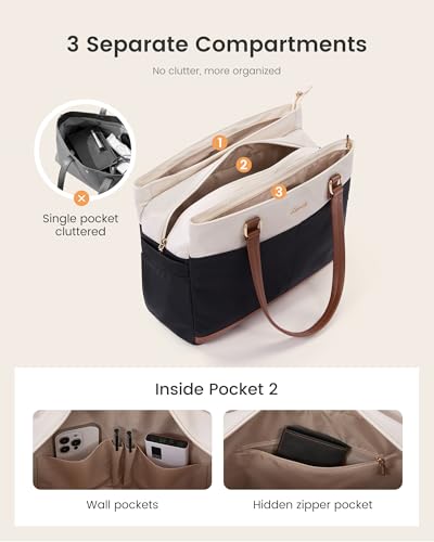 LOVEVOOK Laptop Tote Bag for Women with 40oz Large Cup Holder - color: Dark Brown - Khaki, size: 15.6 Inch