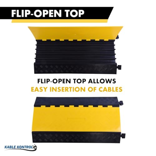 Kable Kontrol Atlas Heavy Duty Cable Protector Ramp - 5 Channel Bulk Wholesale Pallet - 10 Pcs - 36" Long Black & Yellow - 36,000 Lbs Capacity - Rubber Speed Bump Wire Protector Cord Cover - CP9988 - size: 5 Channel - 36" - 10 Units