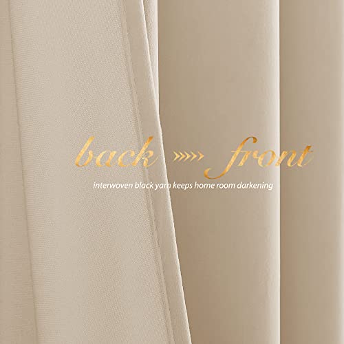 NICETOWN 1 Panel 52" x 18" Chenille Valances Blundle with 2 Panels 52" x 96" Rod Pocket & Back Tab Velvet Curtains, Light Beige