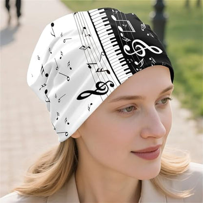 Art Owl Women's Slouchy Beanie Hat Cute Turban Hats Cancer Headwear Caps Baggy Skull Sleep Scarf - color: Musical Notes
