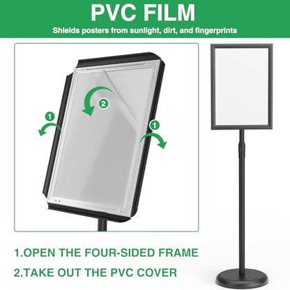 GUOHONG 2Pack Sign Stand 8.5x11 Inch, Adjustable Floor Standing Sign Holder | Heavy Duty Poster Stand Aluminum, Snap Open Frame, 360° Rotation Vertical Horizontal, Round Base for Mall, School, Restaurant