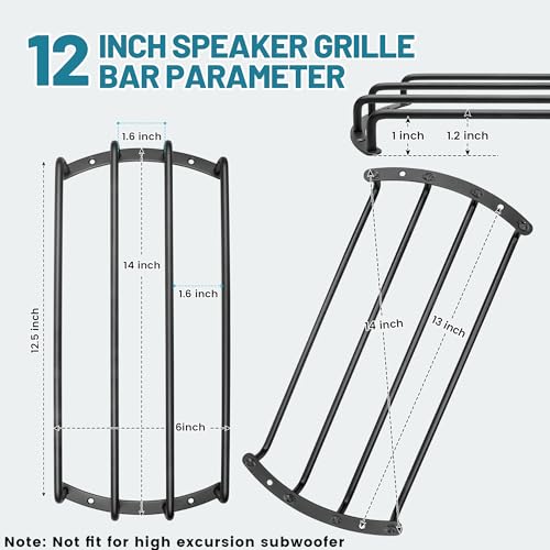 NuIth 12 Inch Metal Subwoofer Grill, 4 bar 12 Inch Audio Loudspeaker Grill Cover Protector, 12 Inch Black Car Bar Grille Sub Grill Cover, 12 Inch 4 Bar Speaker Cover 2PCS
