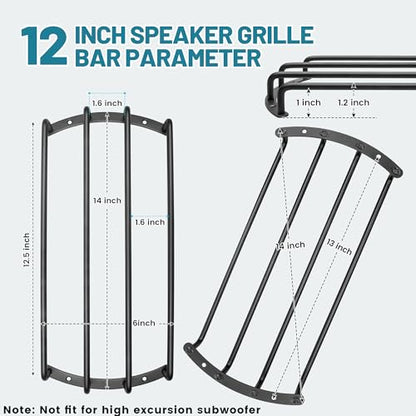NuIth 12 Inch Metal Subwoofer Grill, 4 bar 12 Inch Audio Loudspeaker Grill Cover Protector, 12 Inch Black Car Bar Grille Sub Grill Cover, 12 Inch 4 Bar Speaker Cover 2PCS