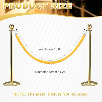 PATIKIL Velvet Stanchion Ropes, (6.6Ft x1.26 Inch, Yellow)(1Pcs), Velvet Ropes Crowd Control Queue Barrier with Silver Buckle, Suit for - Carpet Events/Hotels/Movie Theaters/Grand Openings - color: Yellow Rope, Silver Buckle