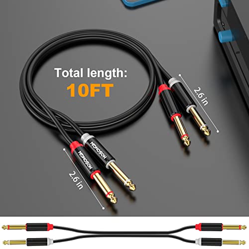 HOSONGIN Dual 1/4 inch TS to Dual 1/4 inch TS Stereo Interconnect Insert Cable, PVC Jacket Gold-Plated Plug Double Shielding Cable, 10 Feet - size: 10 Feet