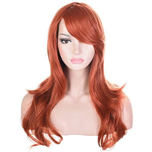 23" Long Wig Big Wavy Heat Resistant Synthetic Straight Hair with Bangs for Women Cosplay Costume Halloween Party (Auburn) - color: Auburn