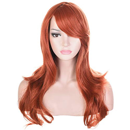 23" Long Wig Big Wavy Heat Resistant Synthetic Straight Hair with Bangs for Women Cosplay Costume Halloween Party (Auburn) - color: Auburn