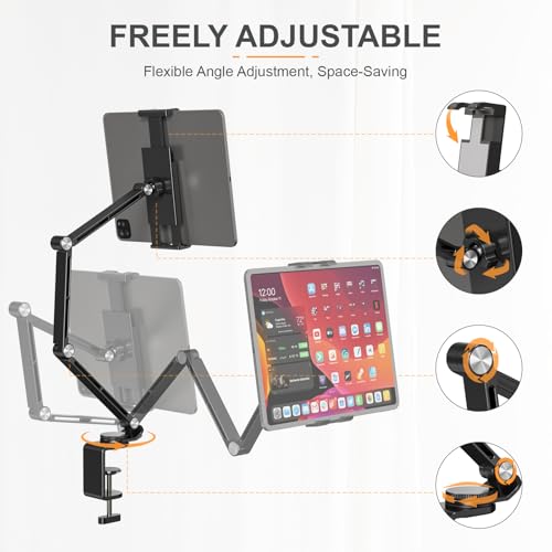 Houele Tablet Stand Holder, Adjustable Foldable Tablet Arm iPad Desk Mount with 360°Rotate Base, Phone Holder iPad Stand for Desk and Bed, Compatible with Tablets, Phones or Other 4-15.6" Device - color: Black