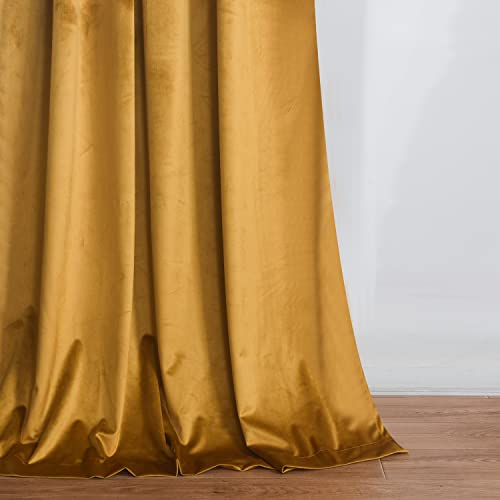 Roslynwood Mustard Gold Velvet Curtains 63 inches Long - Curtains Block Light Rod Pocket Thermal Insulated Window Treatment Drapes for Kids Room/Home Office/Living Room,W52 x L63, 2 Panels - color: Mustard, size: 52"W x 63"L (Pack of 2)