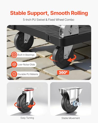 VEVOR Foldable Push Cart Dolly, 660 lbs Capacity, Folding Platform Truck with Swivel Wheels, Moving Platform Hand Truck Flatbed Cart, Space Saving Push Handle, for Easy Storage, 35.2 x 23.4 x 33.5 in - size: 35.2 x 23.4 x 33.5 in/ 895 x 595 x 850 mm