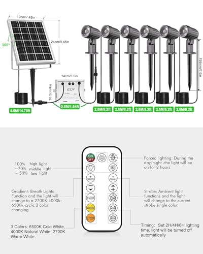 CLY 6 in 1 Solar Spotlights Landscape Outdoor Garden, Solar Powered Lights - color: Warm White/Natural White/Cold White, size: 6-IN-1