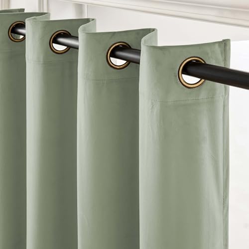 Lazzzy Green Velvet Curtains Blackout Thermal Insulated Curtains 84 Inch Long Window Drapes for Bedroom Living Room Super Soft Luxury Grommet Window Treatment 2 Panels, Grayish Green - color: *Grommet | Grey Sage, size: 52"W x 84"L (Pack of 2)