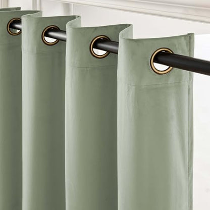 Lazzzy Green Velvet Curtains Blackout Thermal Insulated Curtains 84 Inch Long Window Drapes for Bedroom Living Room Super Soft Luxury Grommet Window Treatment 2 Panels, Grayish Green - color: *Grommet | Grey Sage, size: 52"W x 84"L (Pack of 2)