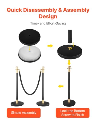 VEVOR Crowd Control Stanchion, Set of 6 Pieces Stanchion Set, Stanchion Set with 5 ft/1.5 m Black Velvet Rope, Black Crowd Control Barrier with Sturdy Concrete and Metal Base – Easy Connect Assembly - color: Black Rope, size: 6 Pcs, style: Concrete Base