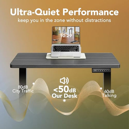 HUANUO 40x24 Inch Electric Standing Desk, Height Adjustable, Grey | 176 Lbs Capacity, Smooth Home Office Desk, 4 Memory Presets & Headphone Hooks, 28.3–46.5 Inch Height Range, Easy to assemble - color: Grey, size: 40" X 24"