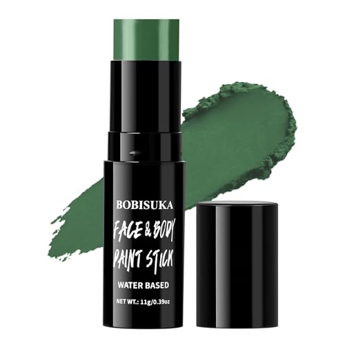 BOBISUKA Green Face Paint Stick, Highly Pigmented Full Coverage Washable Cream Face & Body Paint for Halloween Zombie Witch Monster Goblin Cosplay SFX Makeup, Sports Eye Black Looks & Costume Party - color: Green