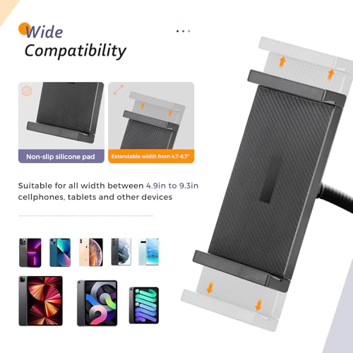 Aureday Adjustable Tripod Stand, 67” Height, Tablet Holder for iPad mini/Air/Pro, Kindle, Switch, Smartphones, 4.7”-12.9” Devices - color: Black