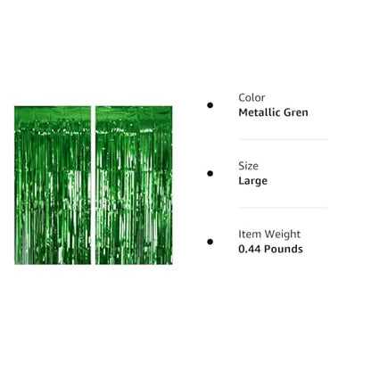 PIGETALE 2 Pack 3.2Ft x 8.2Ft Green Tinsel Curtain Party Backdrop | Metallic Tinsel Foil Fringe Curtains Photo Booth Props Background Christmas St Patrick’s Day Safari Tropical Decorations - color: Metallic Gren