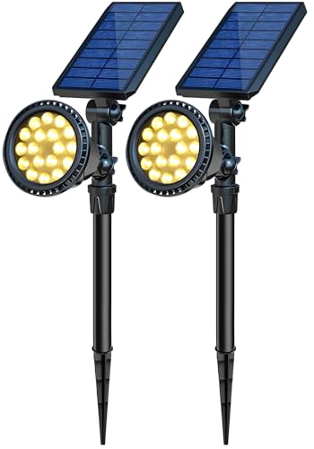 Solar Spot Lights Outdoor, Waterproof Solar Landscape Spotlights 18 LED 2-in-1 Uplights Adjustable Flag Pole Lights Solar Powered 3000k Warm White for Garden Yard Driveway Pathway - color: Warm White, size: 2 PACK