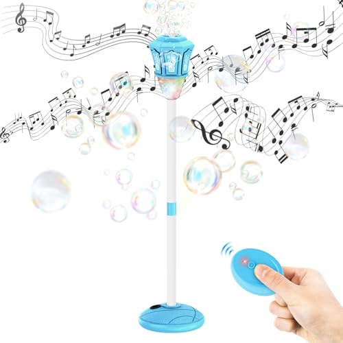 Bubble Machine,Automatic Standing Bubble Maker Machine with Light/Music/Remote,47 Inch Adjustable Height Outdoor Toys for Toddlers Party Birthday, Wedding,Gifts Blue - color: Blue