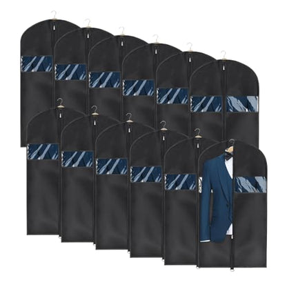 Univivi Garment Bag Suit Bag for Storage and Travel, 43 Inch, Set of 12 | Travel Bag with Zipper and Visible Transparent Window, Oxford Fabrics, Foldable Washable Suit Cover for Jacket, Suits, Coats - size: 24"X43"-12pcs - Oxford