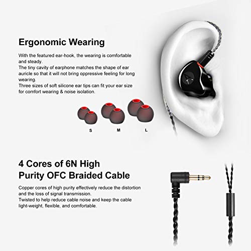 Dual Dynamic Driver IEM Earphones, HiFi Stereo In Ear Monitor Headphones - color: Black, size: No Mic