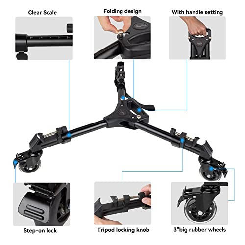 SmallRig Universal Photography Tripod Dolly, Heavy Duty with 3" Rubber Wheels, Adjustable Legs and Carry Bag, 33 lbs Capacity Tripod Wheels for Canon for Sony Cameras Camcorder Video Lighting- 3986 - style: 33lbs Capacity