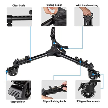 SmallRig Universal Photography Tripod Dolly, Heavy Duty with 3" Rubber Wheels, Adjustable Legs and Carry Bag, 33 lbs Capacity Tripod Wheels for Canon for Sony Cameras Camcorder Video Lighting- 3986 - style: 33lbs Capacity