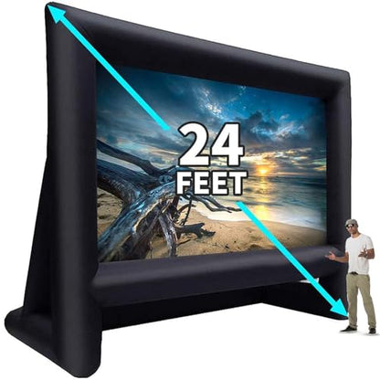 24 Feet Inflatable Projector Movie Screen Outdoor Indoor, Portable Blow Up Cinema Projection Screen, with Air Blower, Tie-Downs and Storage Bag, for Backyard Pool Party Movie Nights
